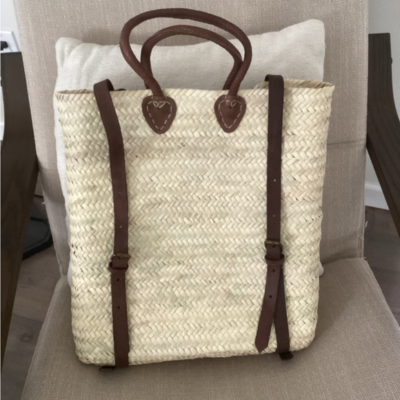 Natural Straw Tote Bag with Brown Leather Straps - Picture 1 of 4